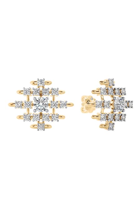 Divine Solitaires 18kt Yellow Gold Diamond Jaali Earrings 