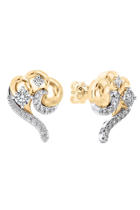 Divine Solitaires 18kt Yellow Gold Diamond Curved Earrings 