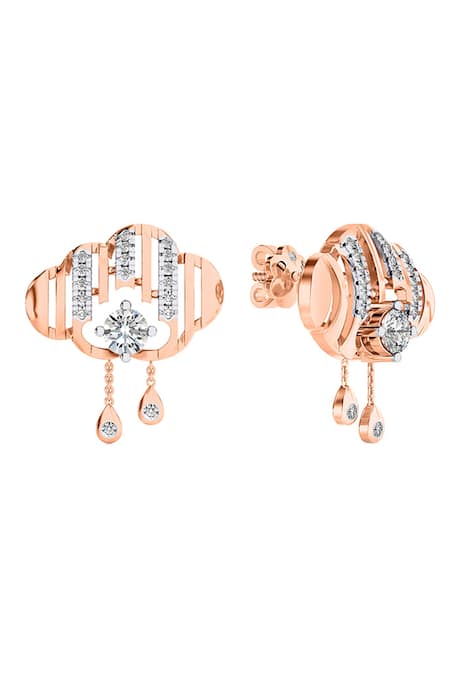 Divine Solitaires 18kt Rose Gold Diamond Cloud Raindrop Earrings 