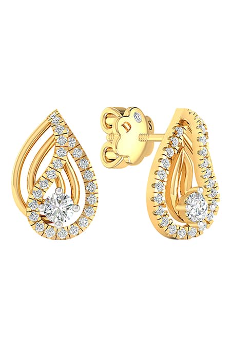 Divine Solitaires 18kt Yellow Gold Diamond Studded Earrings 