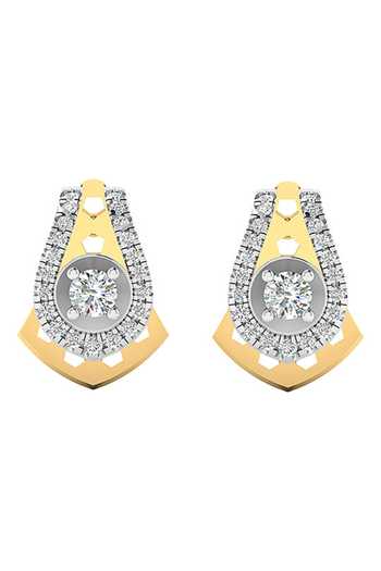 Divine Solitaires_Yellow Imitation Diamonds Geometric Cutwork Stud Earrings_Online_at_Aza_Fashions