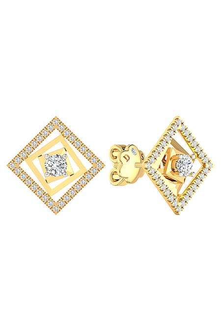 Divine Solitaires 18kt Yellow Gold Diamond Embellished Earrings 