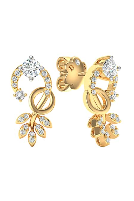 Divine Solitaires 18kt Yellow Gold Diamond Embellished Floret Earrings 