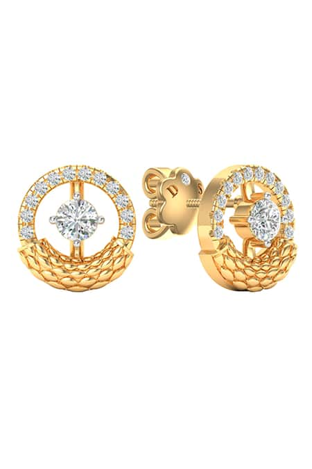 Divine Solitaires 18kt Yellow Gold Round Cut Diamond Earrings 