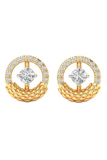 Divine Solitaires_Yellow Imitation Diamonds Gold Round Cut Stud Earrings_Online_at_Aza_Fashions