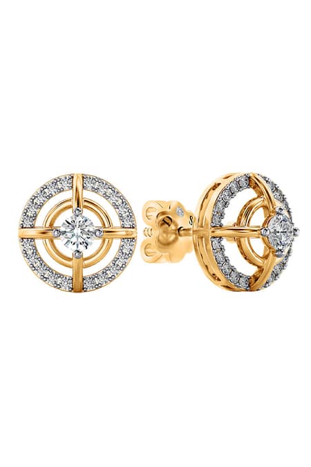 Divine Solitaires 18kt Yellow Gold Diamond Sphere Cut Earrings 