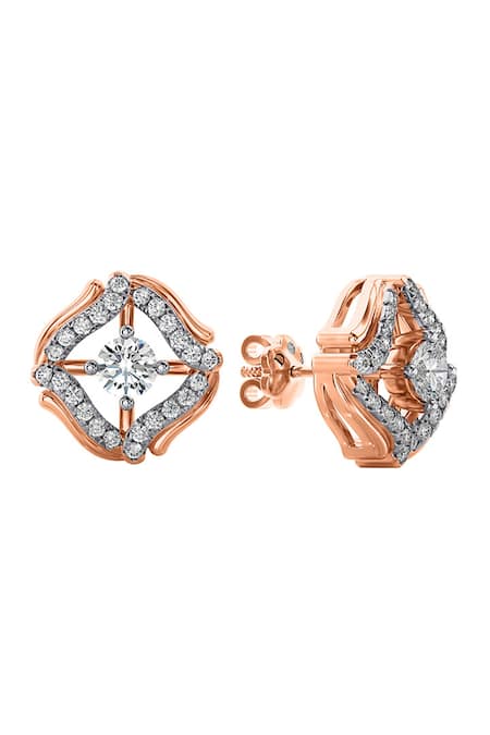 Divine Solitaires 18kt Rose Gold Round Cut Diamond Earrings 