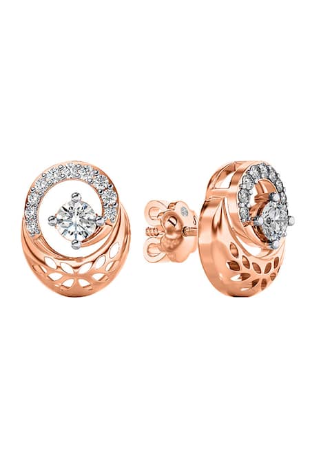 Divine Solitaires 18kt Rose Gold Round Cut Diamond Earrings 