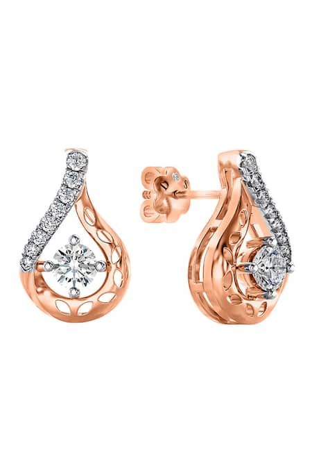 Divine Solitaires 18kt Rose Gold Tear Drop Shape Diamond Earrings 