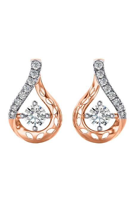 Divine Solitaires_Rose Gold Imitation Diamonds Tear Drop Shape Earrings_Online_at_Aza_Fashions