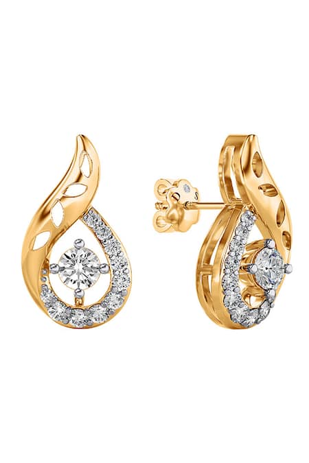 Divine Solitaires 18kt Yellow Gold Tear Drop Shape Diamond Earrings 