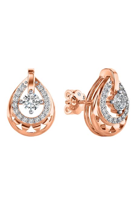 Divine Solitaires 18kt Rose Gold Tear Drop Shape Diamond Earrings 