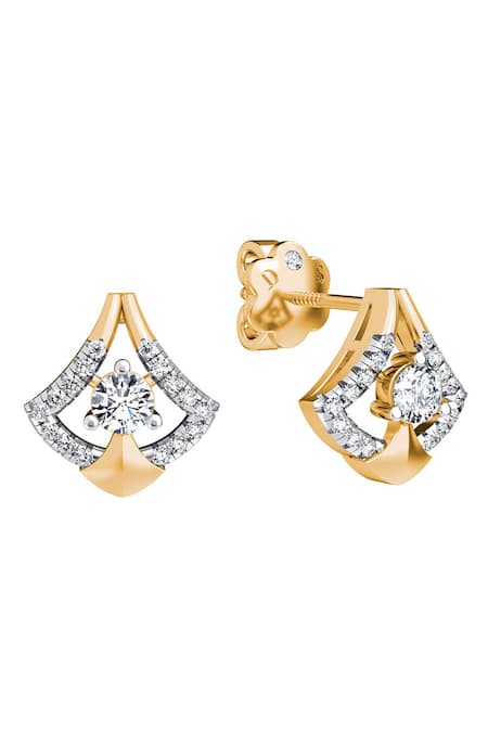 Divine Solitaires 18kt Yellow Gold Abstract Cutwork Diamond Earrings 