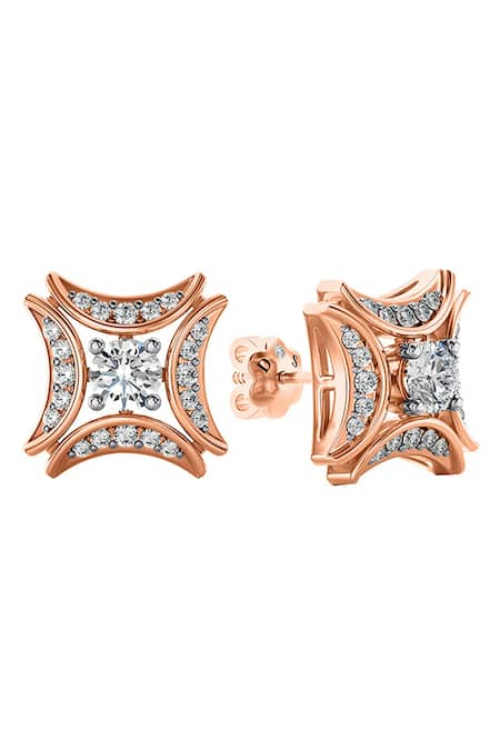 Divine Solitaires 18kt Rose Gold Abstract Cutwork Diamond Embellished Earrings 