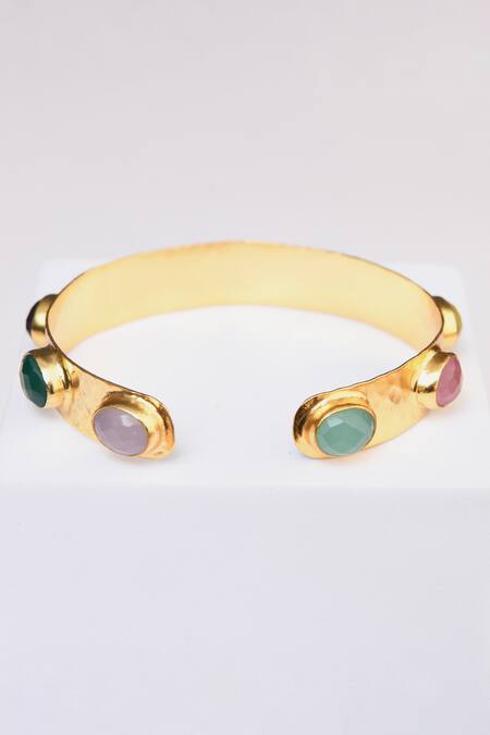 Totapari_Gold Plated Stones Multi Color Cuff _Online_at_Aza_Fashions