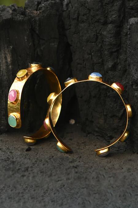 Buy_Totapari_Gold Plated Stones Multi Color Cuff _Online_at_Aza_Fashions