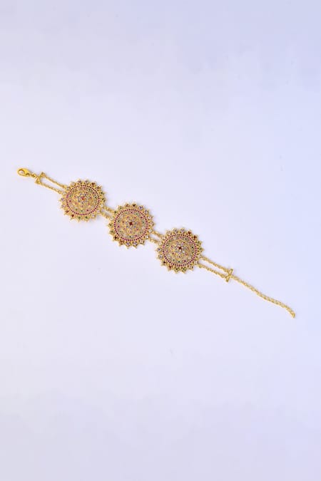 Totapari Gold Stone Embellished Floral Bracelet 