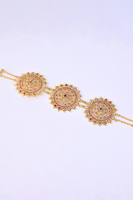 Totapari_Gold Plated Stones Embellished Floral Bracelet _Online_at_Aza_Fashions