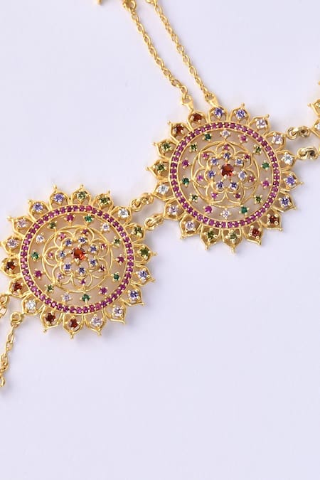 Totapari_Gold Plated Stones Embellished Hathphool _Online_at_Aza_Fashions