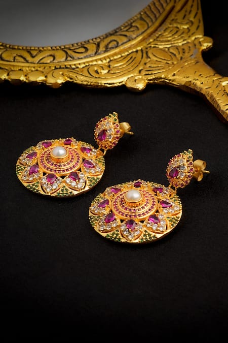 Totapari Floral Stone Embellished Drop Earrings 