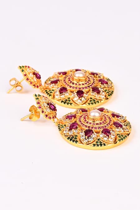 Buy Totapari Gold Plated Stones Floral Embellished Drop Earrings Online at Aza Fashions Buy_Totapari_Gold Plated Stones Floral Embellished Drop Earrings _Online_at_Aza_Fashions