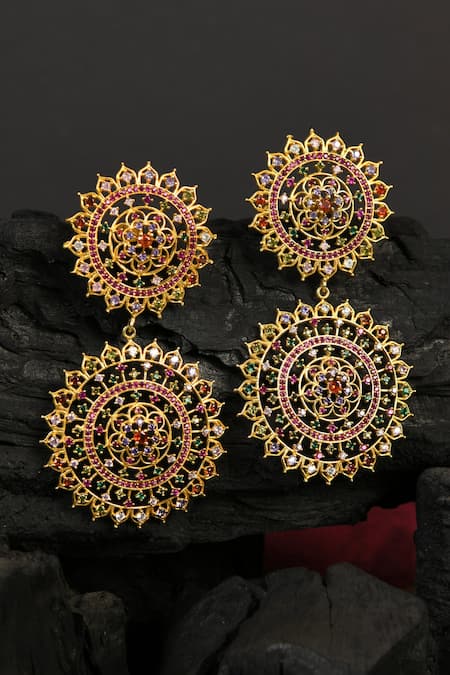 Totapari Gold Stone Dangler Earrings 