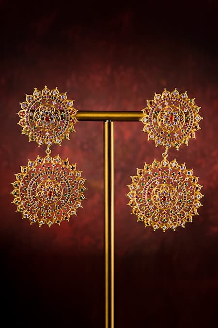 Totapari_Gold Plated Stones Dangler Earrings _Online_at_Aza_Fashions