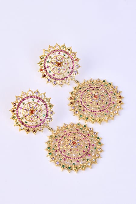 Buy_Totapari_Gold Plated Stones Dangler Earrings _Online_at_Aza_Fashions