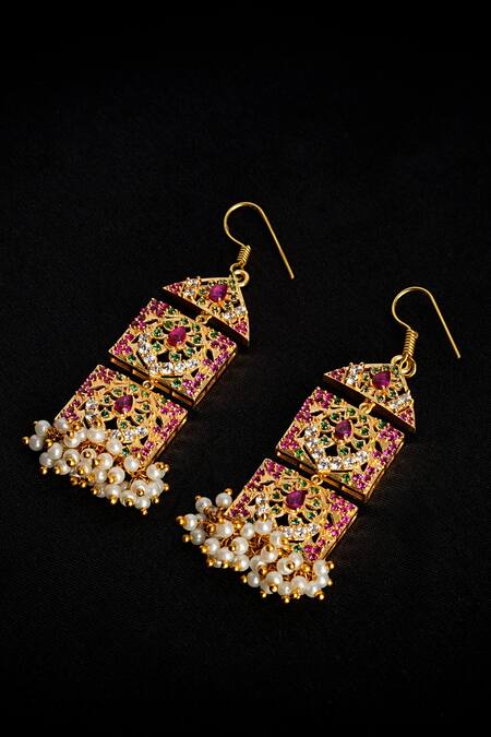 Totapari Gold Jadau Stone Tassel Earrings 
