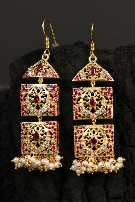 Buy_Totapari_Gold Plated Pearls, Stones Jadau Tassel Earrings _Online_at_Aza_Fashions