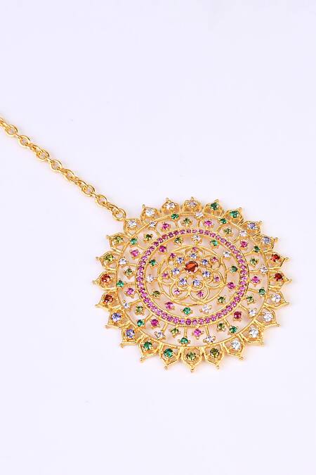 Totapari_Gold Plated Stone Embellished Maangtikka _Online_at_Aza_Fashions