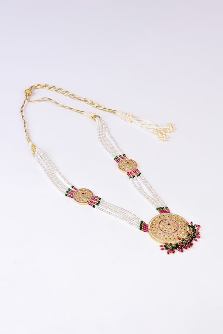 Totapari_Gold Plated Multicolor Stone Pearl Long Necklace _Online_at_Aza_Fashions