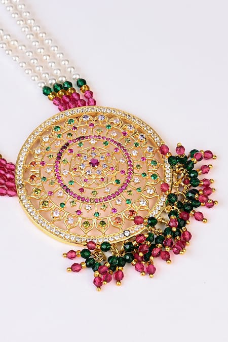 Buy_Totapari_Gold Plated Multicolor Stone Pearl Long Necklace _Online_at_Aza_Fashions