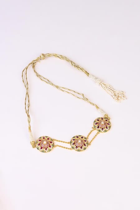Totapari_Gold Plated Floral Stone Choker _Online_at_Aza_Fashions