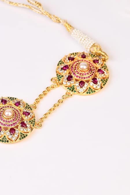 Buy_Totapari_Gold Plated Floral Stone Choker _Online_at_Aza_Fashions