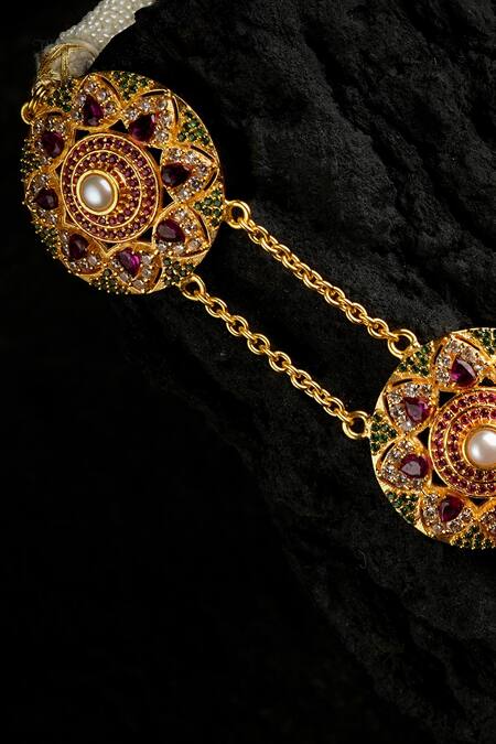 Shop_Totapari_Gold Plated Floral Stone Choker _Online_at_Aza_Fashions