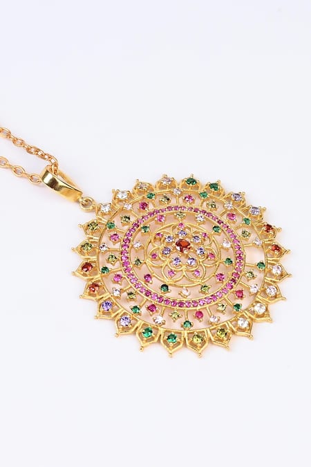 Totapari_Multi Color Gold Stone Embellished Pendant Necklace _Online_at_Aza_Fashions