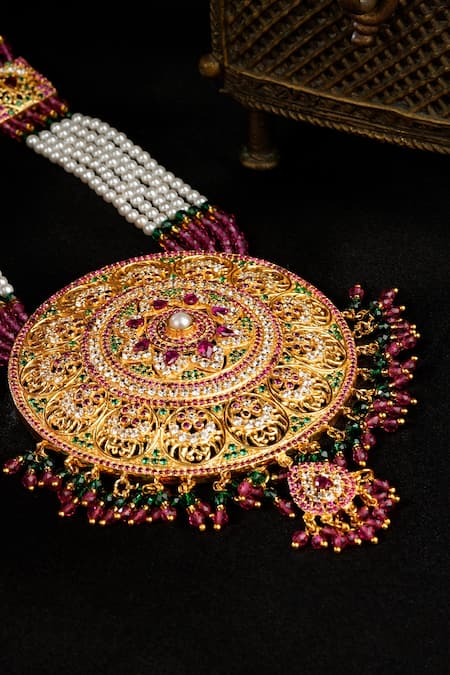 Totapari_Gold Plated Stone Multicolor Long Necklace _Online_at_Aza_Fashions