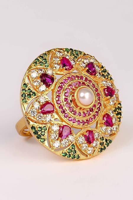 Totapari Gold Plated Multicolour Stone Ring 