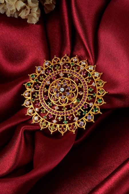 Totapari Gold Stone Floral Mandala Ring 