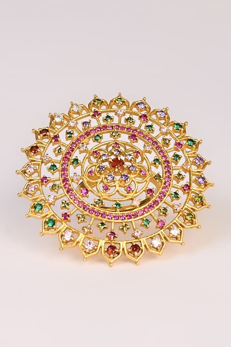 Totapari Gold Plated Stones Floral Mandala Ring Online at Aza Fashions Totapari_Gold Plated Stones Floral Mandala Ring _Online_at_Aza_Fashions