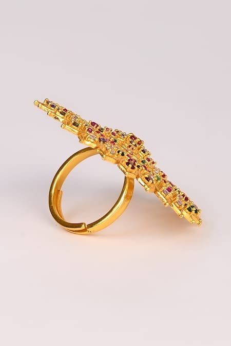 Buy Totapari Gold Plated Stones Floral Mandala Ring Online at Aza Fashions Buy_Totapari_Gold Plated Stones Floral Mandala Ring _Online_at_Aza_Fashions