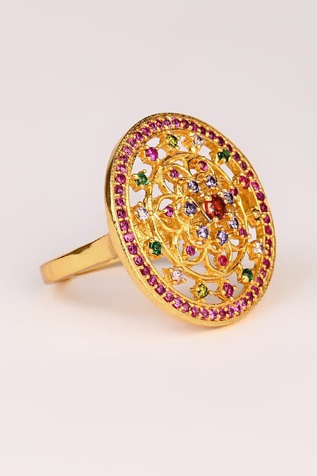 Totapari Gold Stone Embellished Sphere Ring 