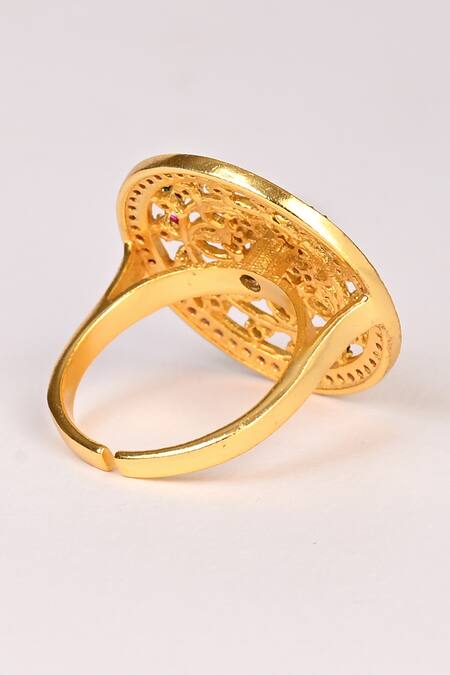 Totapari_Gold Plated Stones Embellished Sphere Ring _Online_at_Aza_Fashions