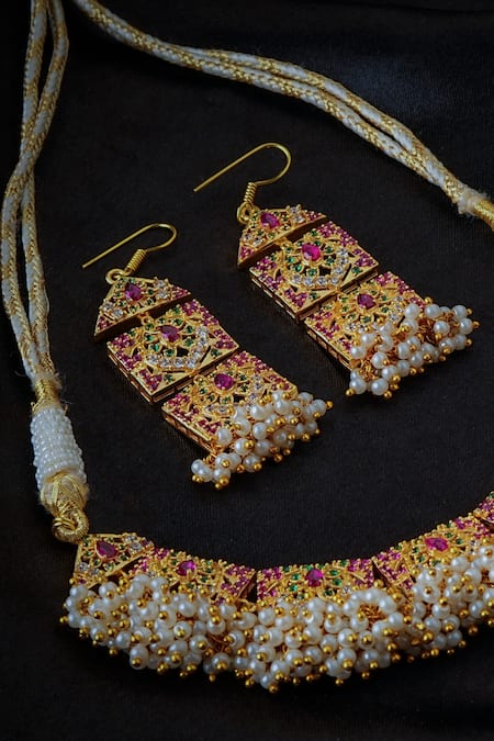 Totapari Gold Pearl & Stone Necklace Set 