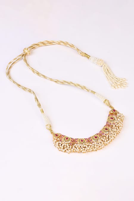 Totapari_Gold Plated Pearls, Stones And Necklace Set _Online_at_Aza_Fashions
