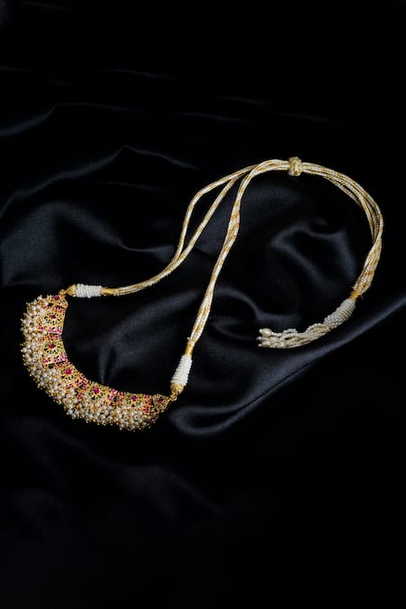 Shop_Totapari_Gold Plated Pearls, Stones And Necklace Set _Online_at_Aza_Fashions