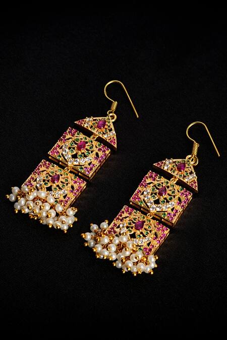 Totapari_Gold Plated Pearls, Stones And Necklace Set _at_Aza_Fashions