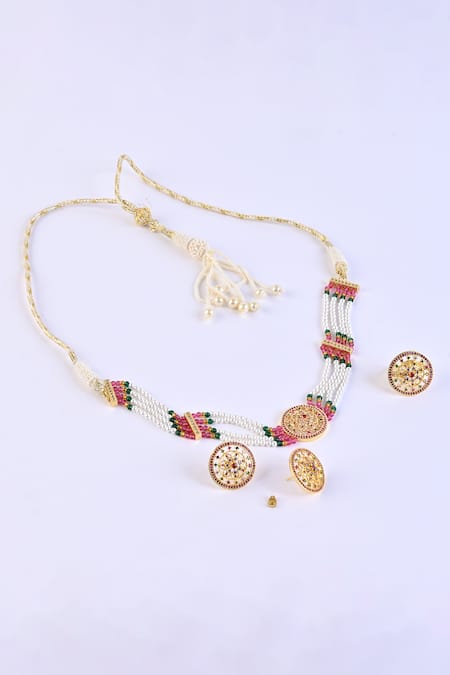 Totapari Gold Pearl Stone Choker Set 