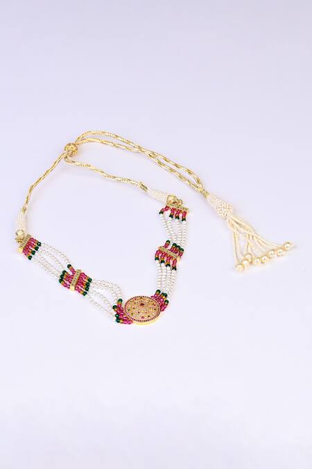 Totapari_Gold Plated Pearls, Stones Choker Set _Online_at_Aza_Fashions